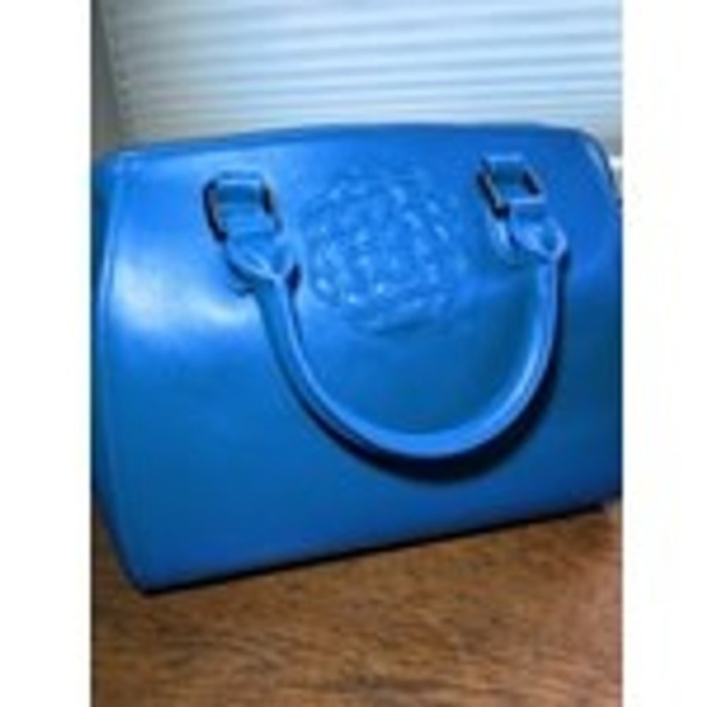 Folli Follie Satchel Bag Womens Medium Blue Excellent Embossed Floral Dome